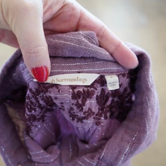 Soft Surroundings Peralta Button Front Embroidered Blouse Plum Womens Size Small - Picture 6 of 8